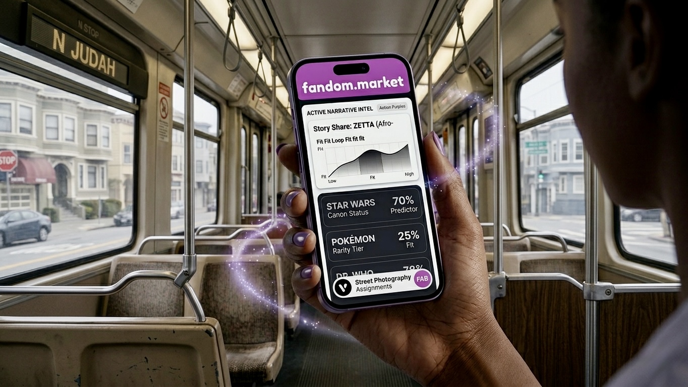 A fan using the fandom.market app on a city bus.